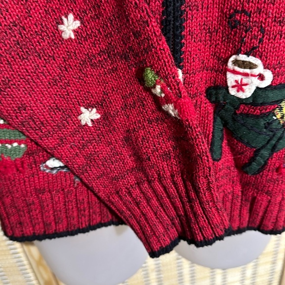 Coldwater Creek Red Knit Ugly Holiday Sweater Cardigan Winter Activities Medium - Picture 9 of 16